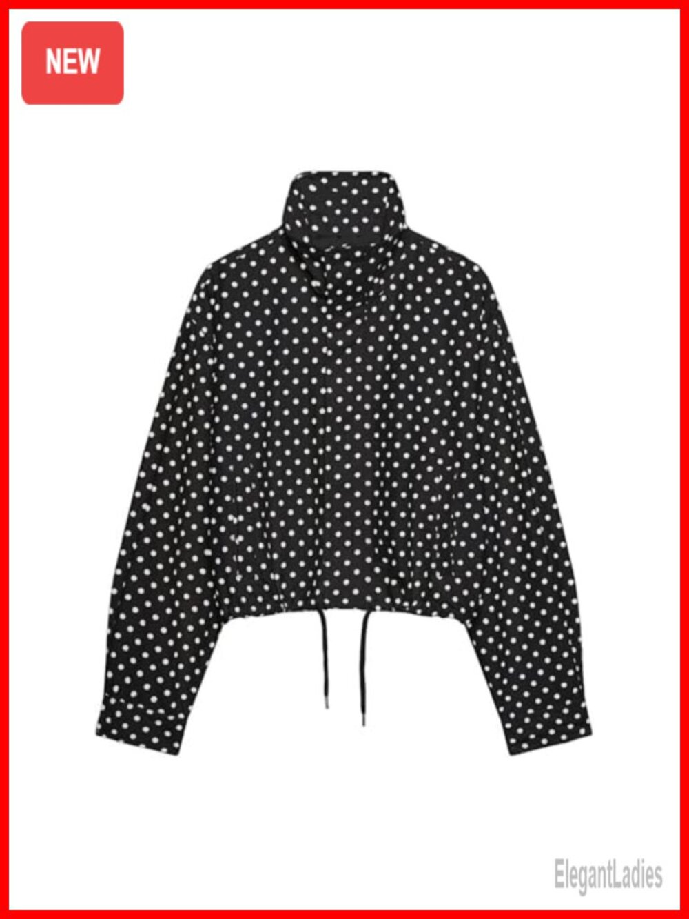 Polka Dot Cropped Zip Up Jacket Stand Collar Casual Fall Spring Coat with
